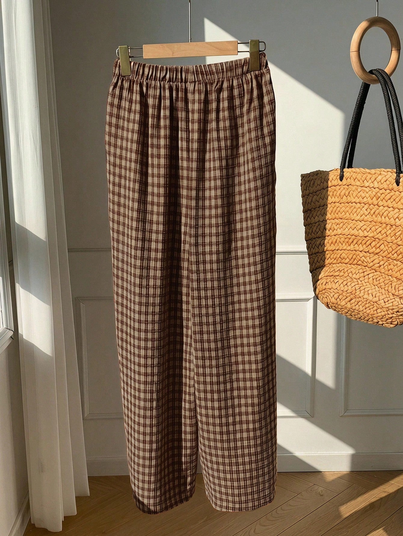 Comfortcana Women's Casual Plaid Drawstring Waist Pants, Summer Checkered Trousers For Picnic, Daily Wear, Country Style, Spring/Summer, Carnival Costume