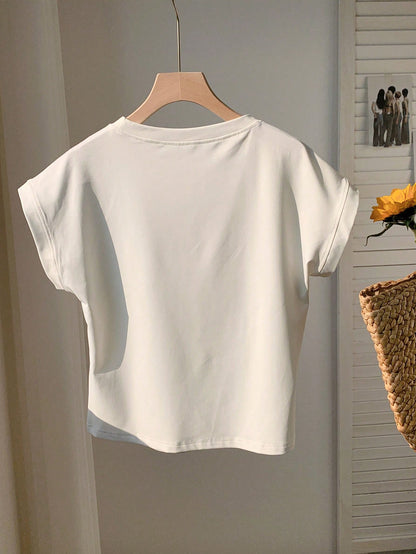 Comfortcana Women's Casual Solid Color Round Neck Short Sleeve T-Shirt,Summer Top