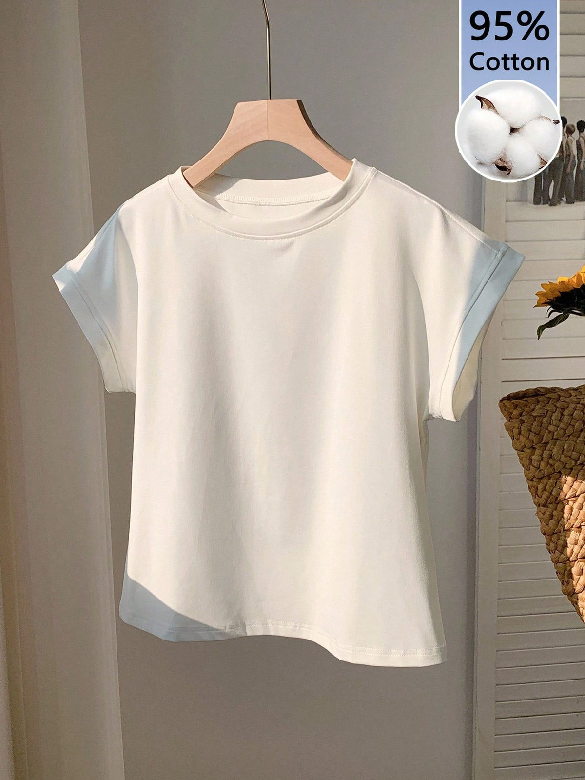 Comfortcana Women's Casual Solid Color Round Neck Short Sleeve T-Shirt,Summer Top