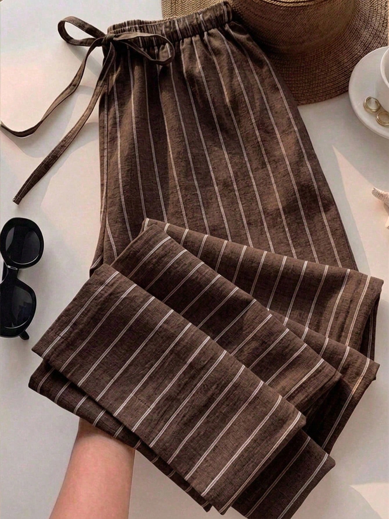 Comfortcana Women's Casual Tie Waist Straight Leg Long Pants, Suitable For Summer