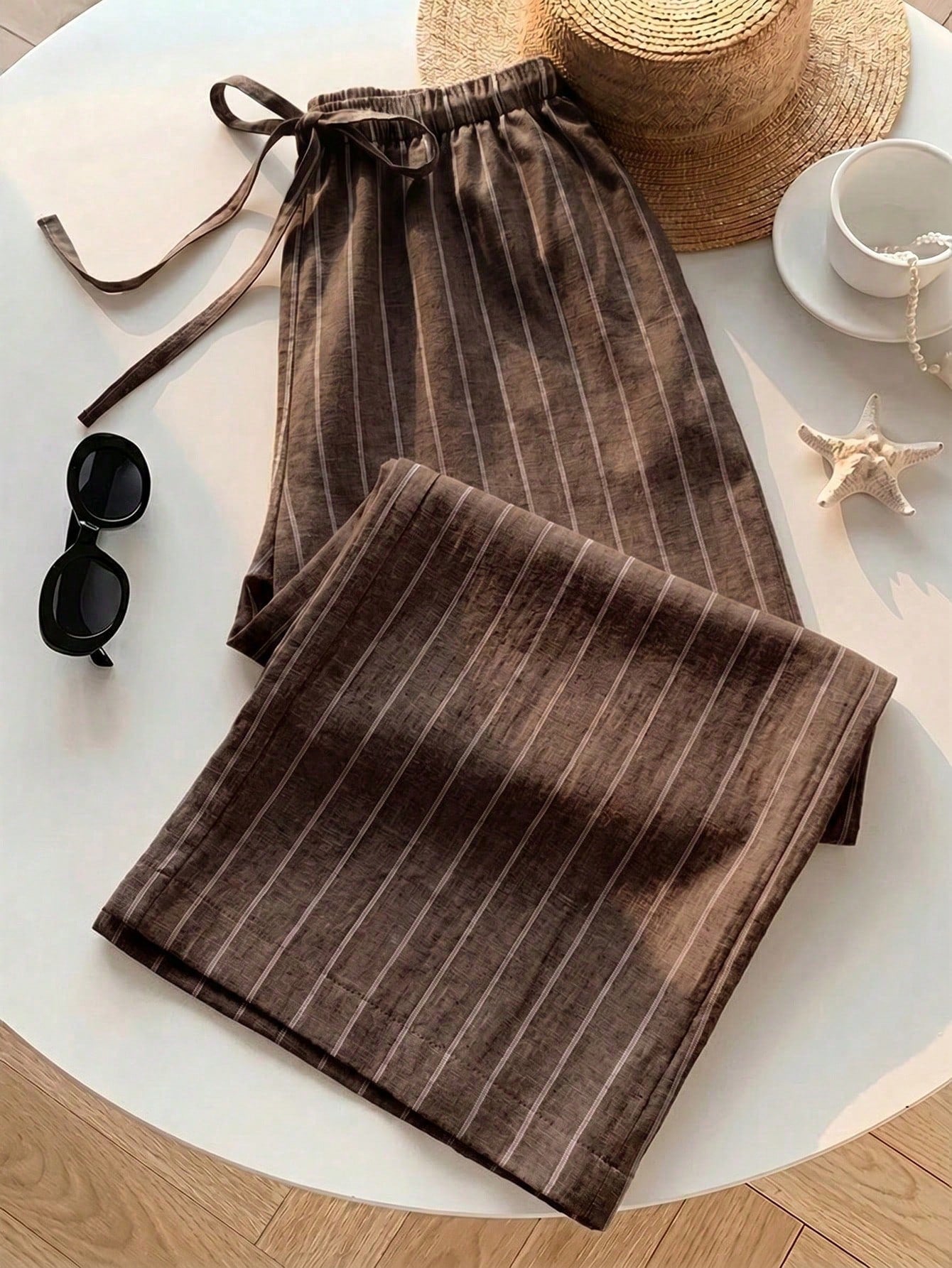 Comfortcana Women's Casual Tie Waist Straight Leg Long Pants, Suitable For Summer