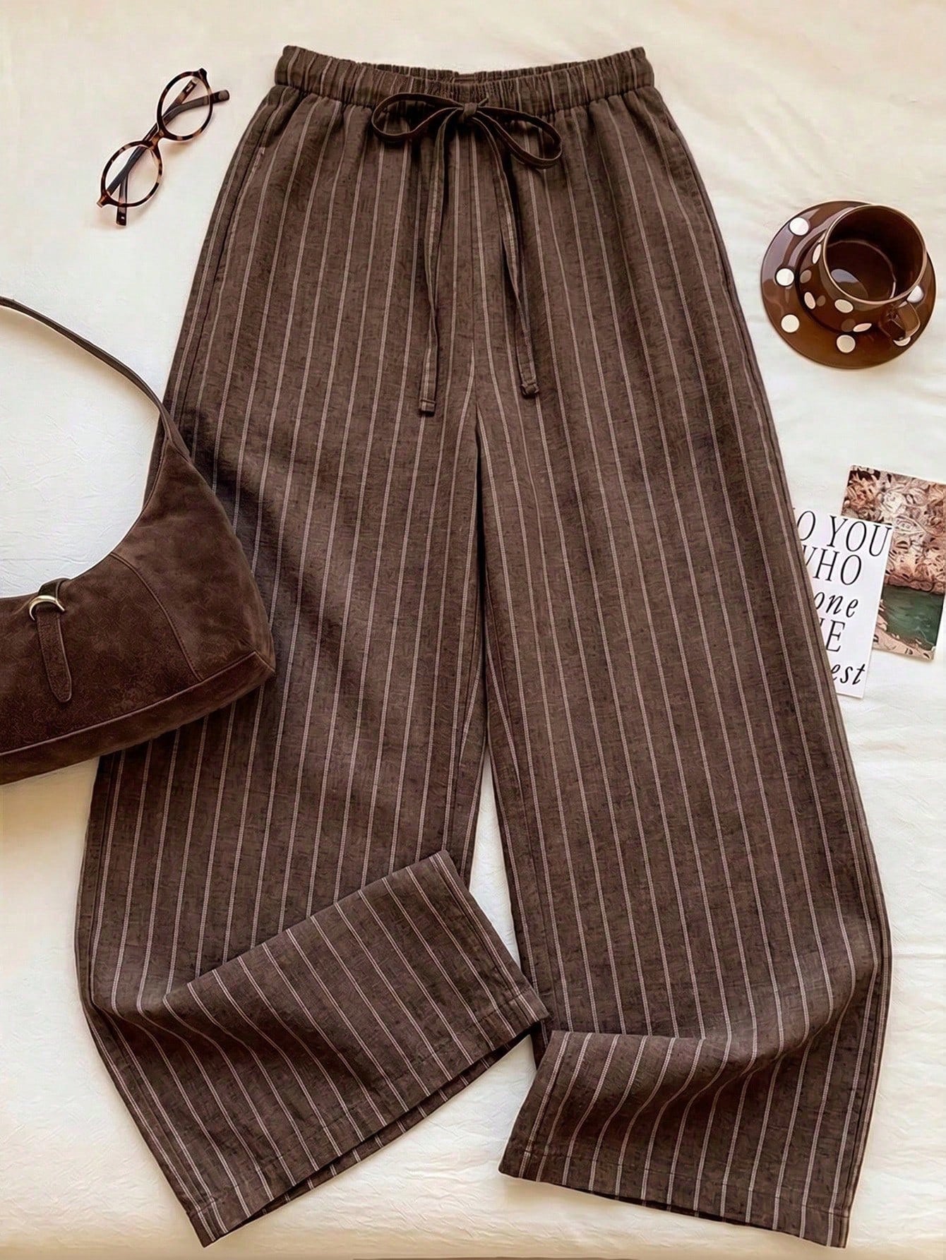 Comfortcana Women's Casual Tie Waist Straight Leg Long Pants, Suitable For Summer