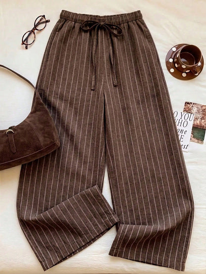 Comfortcana Women's Casual Tie Waist Straight Leg Long Pants, Suitable For Summer