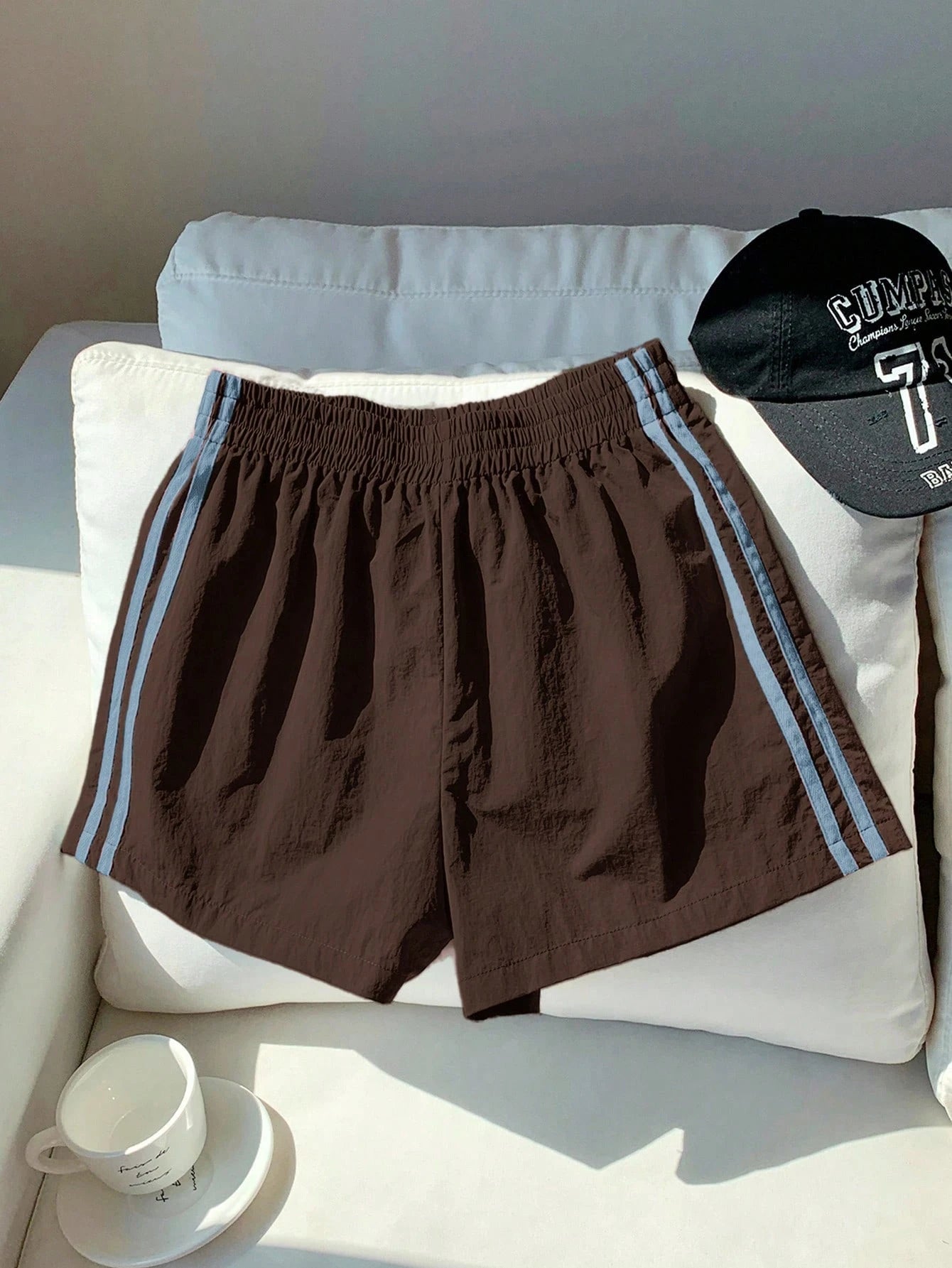 Comfortcana Women's Elastic Waist Side Stripe Casual Shorts