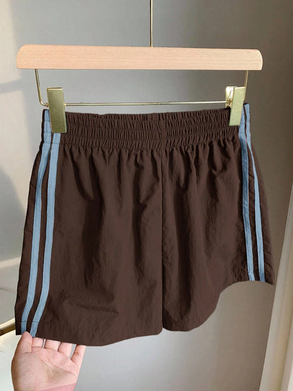 Comfortcana Women's Elastic Waist Side Stripe Casual Shorts
