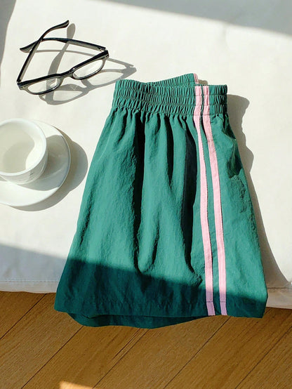 Comfortcana Women's Elastic Waist Side Stripe Casual Shorts