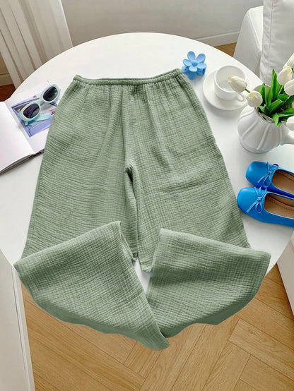 Comfortcana Women's Solid Color Knotted Casual Wide Leg Pants 100% Cotton Pants,Fall