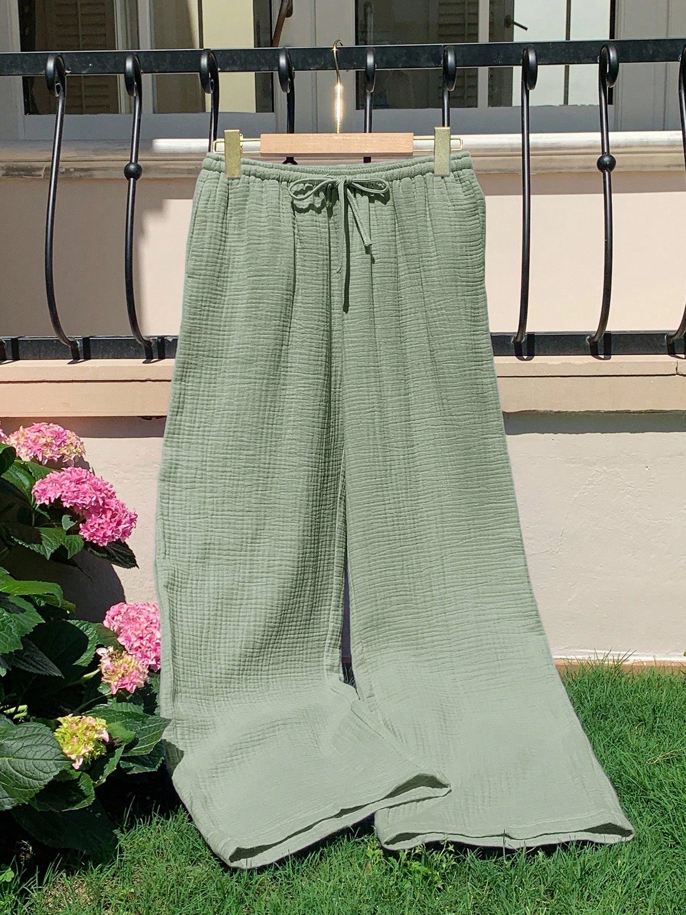 Comfortcana Women's Solid Color Knotted Casual Wide Leg Pants 100% Cotton Pants,Fall