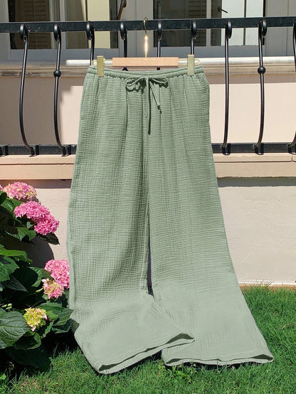 Comfortcana Women's Solid Color Knotted Casual Wide Leg Pants 100% Cotton Pants,Fall