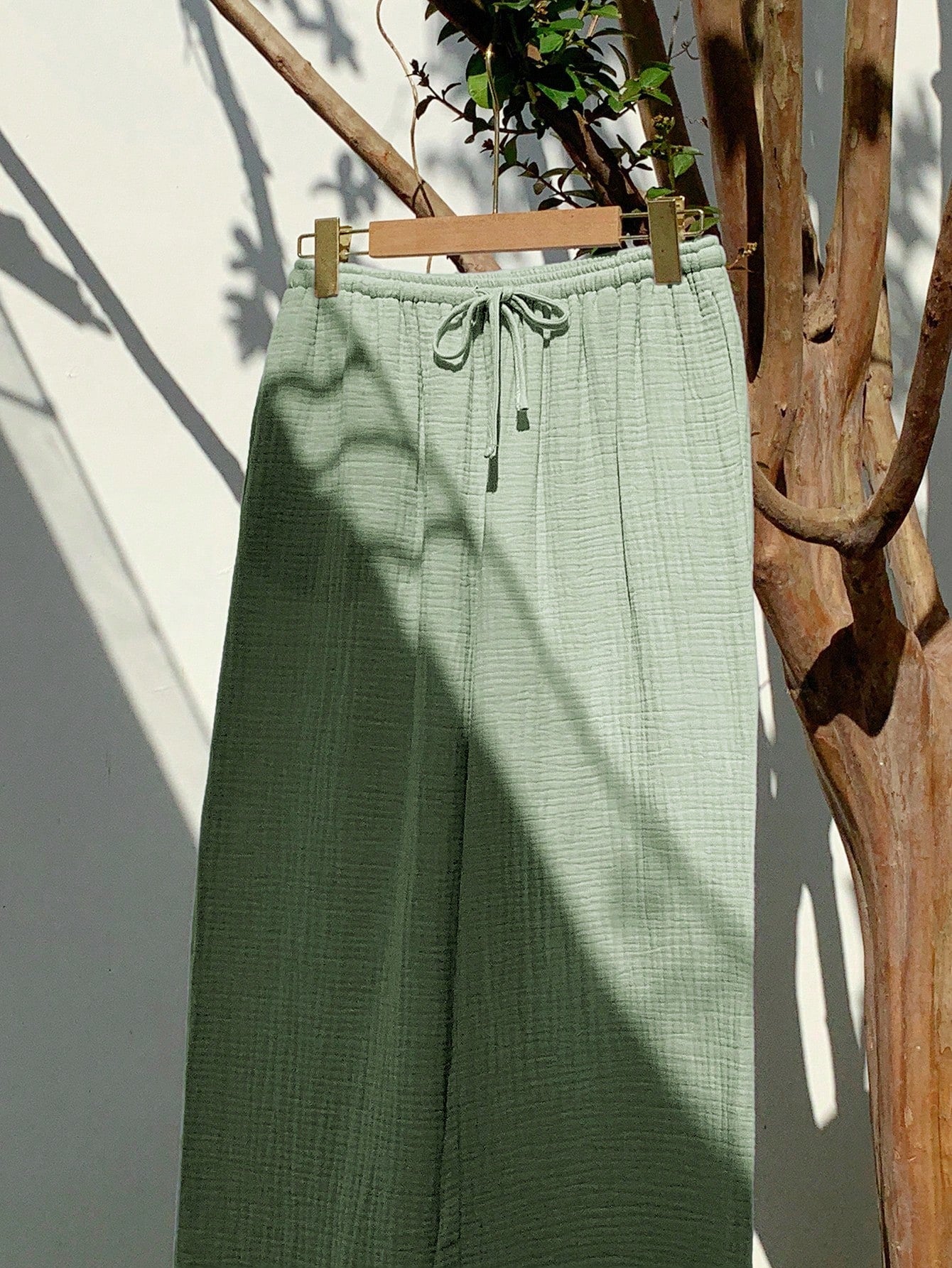 Comfortcana Women's Solid Color Knotted Casual Wide Leg Pants 100% Cotton Pants,Fall