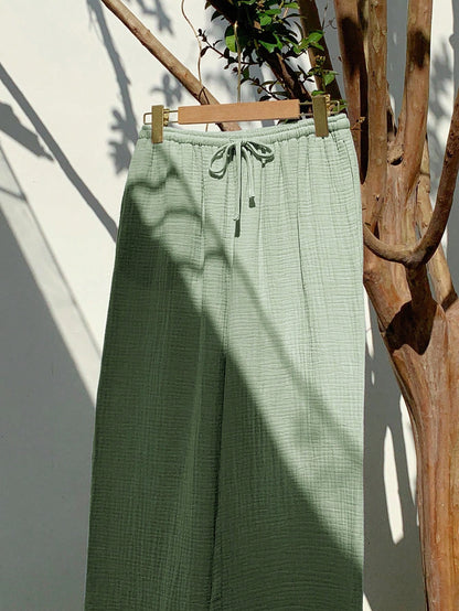 Comfortcana Women's Solid Color Knotted Casual Wide Leg Pants 100% Cotton Pants,Fall