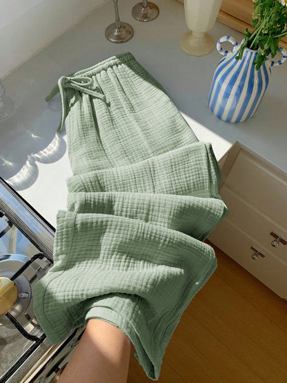 Comfortcana Women's Solid Color Knotted Casual Wide Leg Pants 100% Cotton Pants,Fall