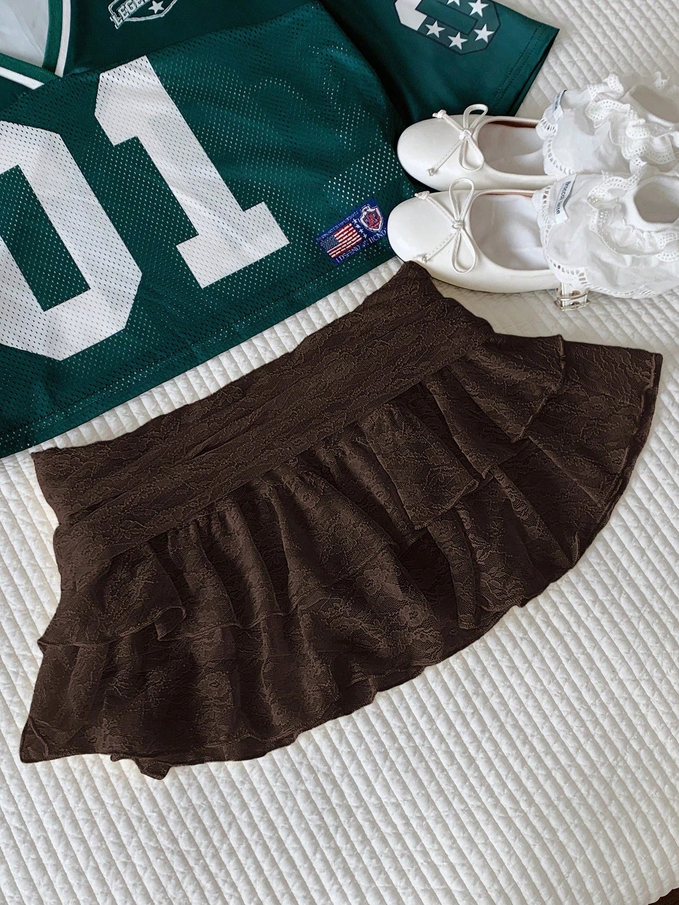 Comfortcana Women's Solid Color Waist Pleated Ruffle Hem Fashion Skirt Date Dark Brown Autumn Cute