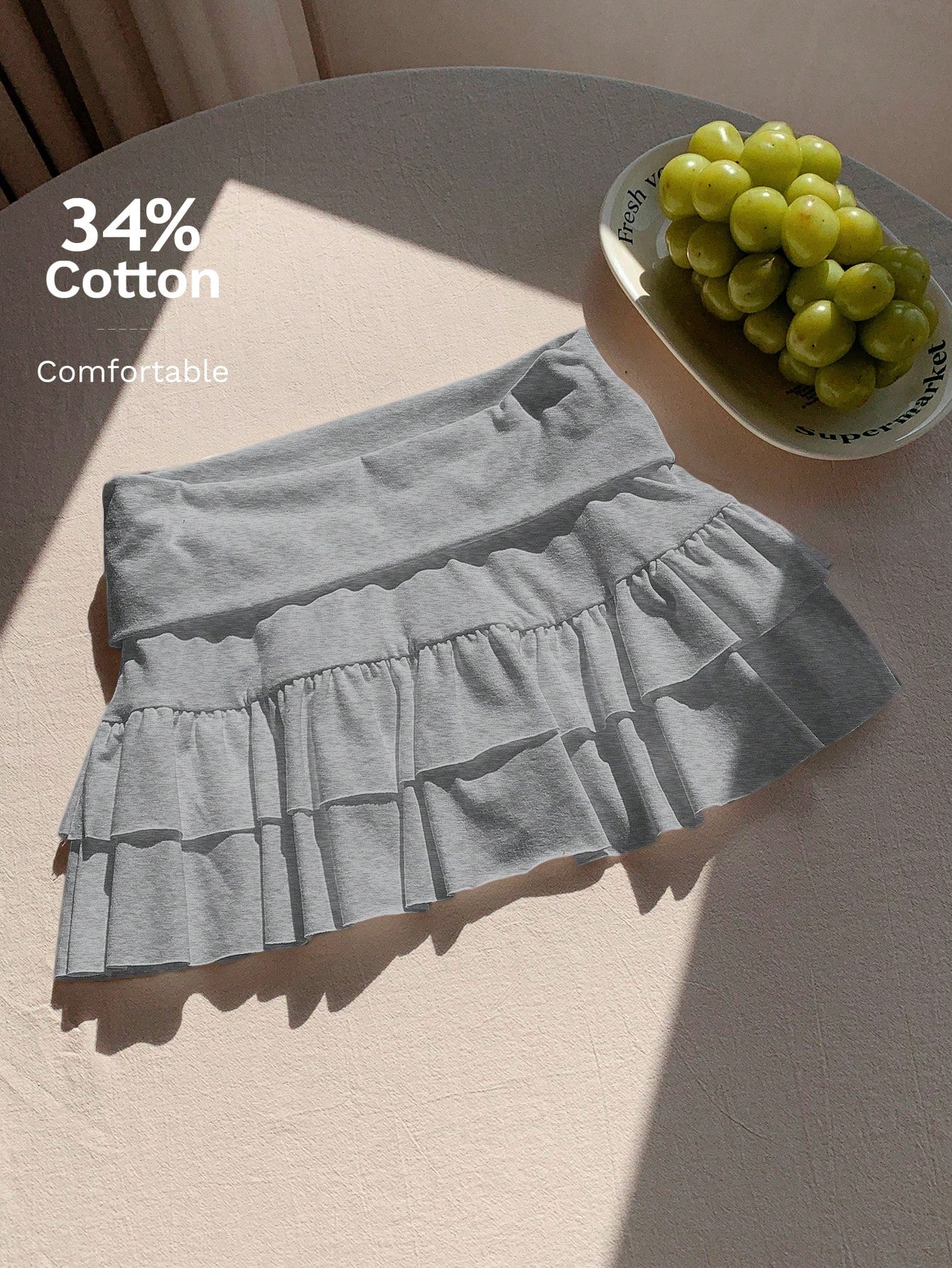 Comfortcana Women's Solid Color Waist Pleated Ruffle Hem Fashion Skirt Date Dark Brown Autumn Cute