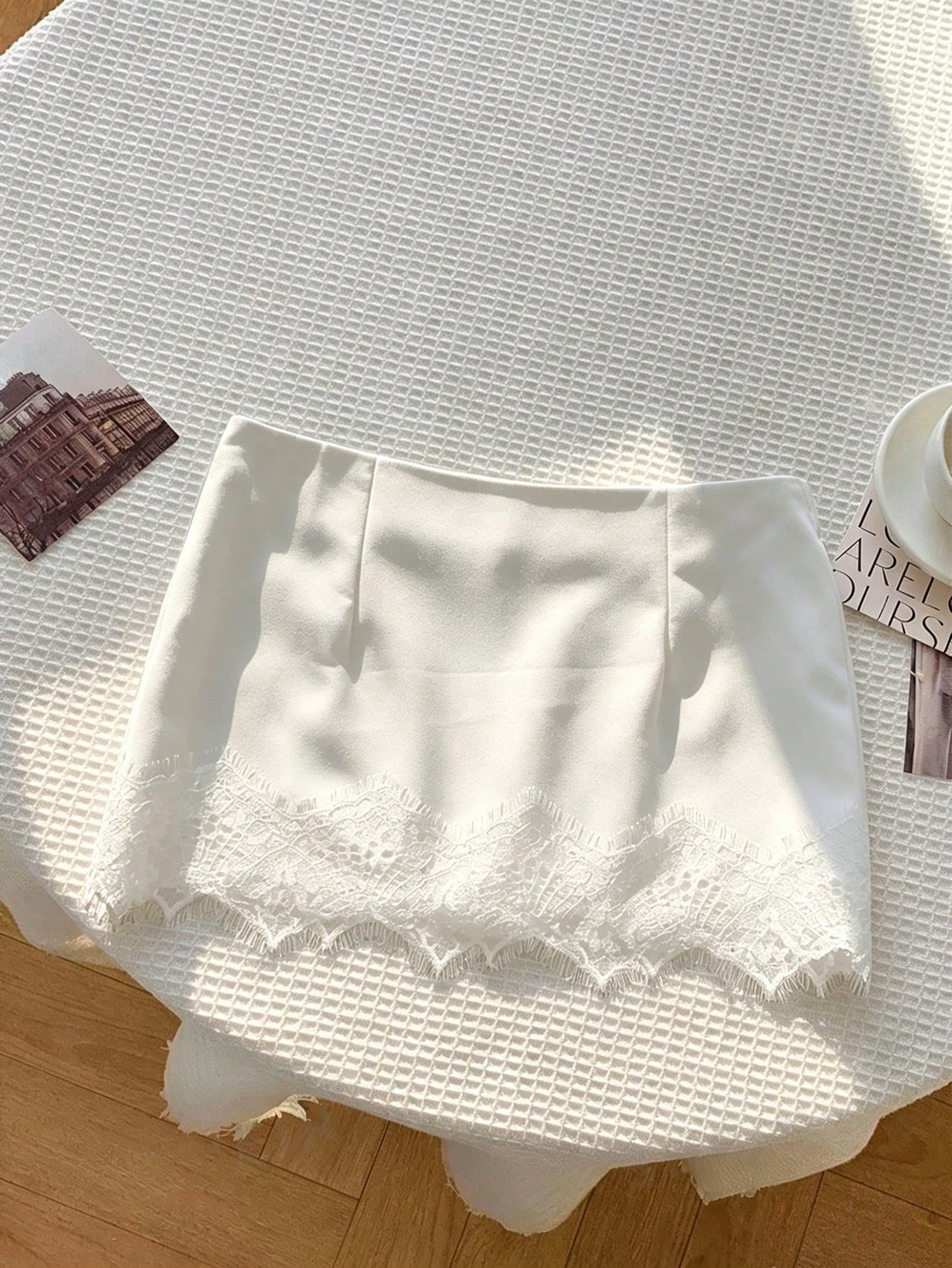 Comfortcana Women's Summer Elegant Solid Color Lace Patchwork Skirt