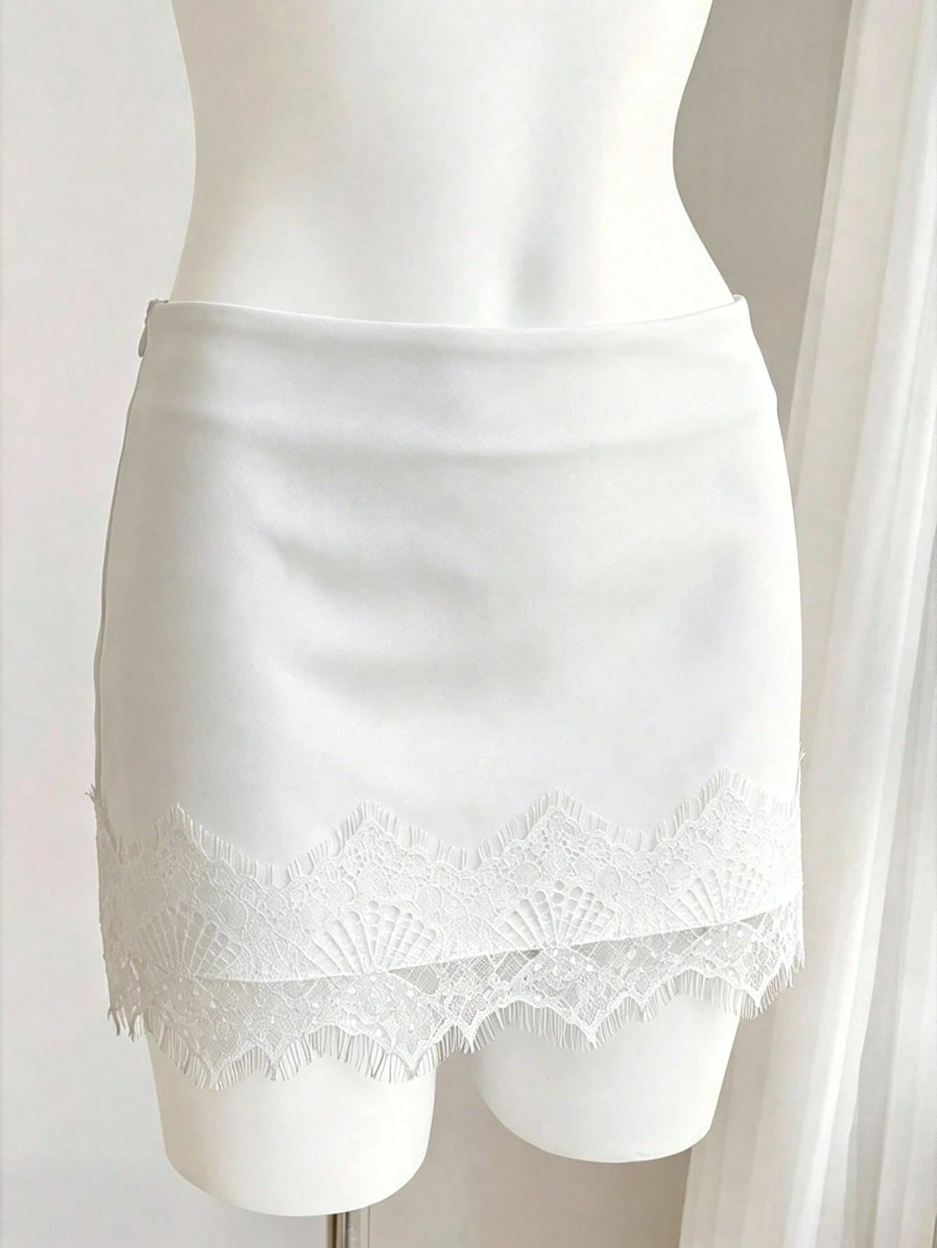 Comfortcana Women's Summer Elegant Solid Color Lace Patchwork Skirt