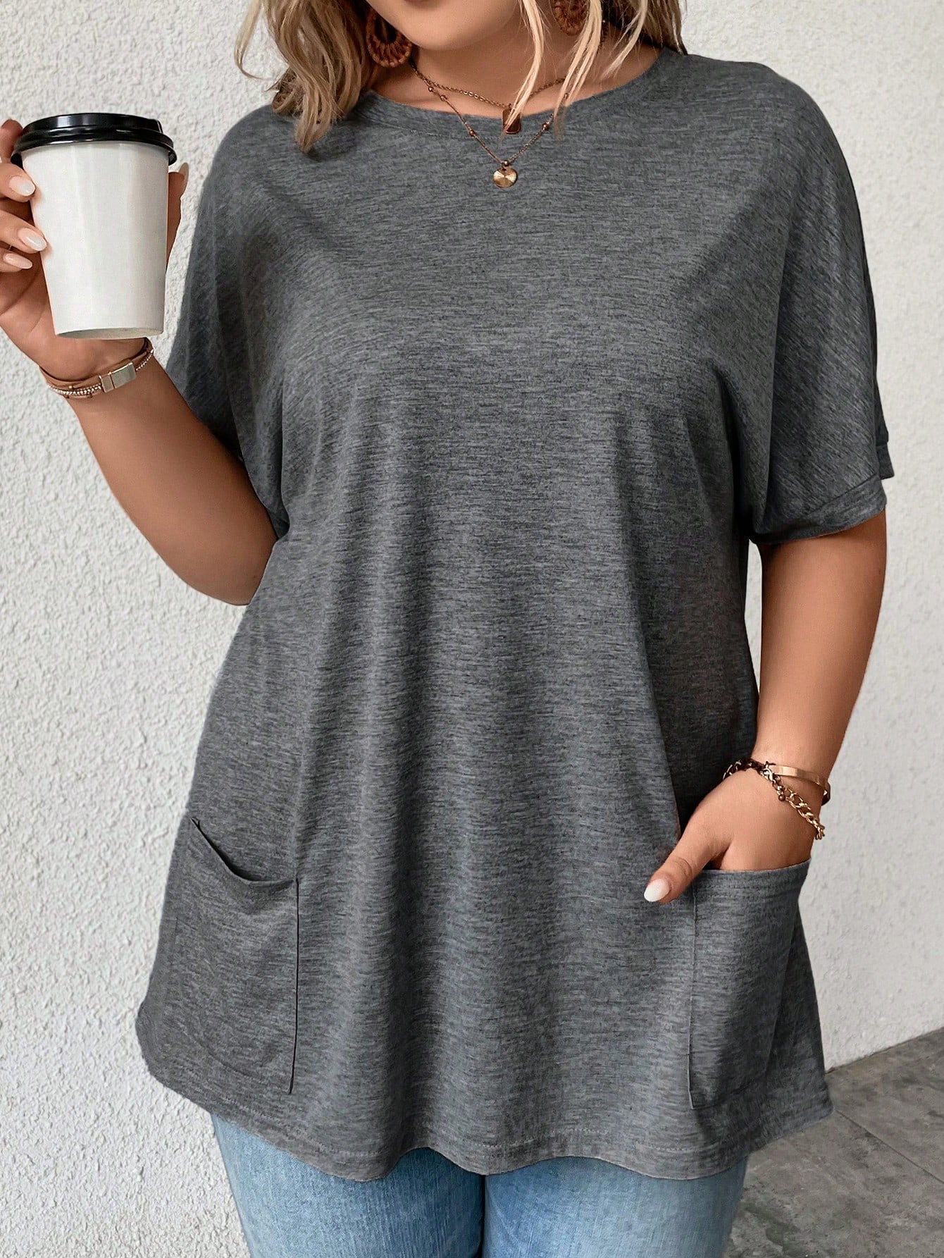 Comfylo Plus Solid Batwing Sleeve Tee