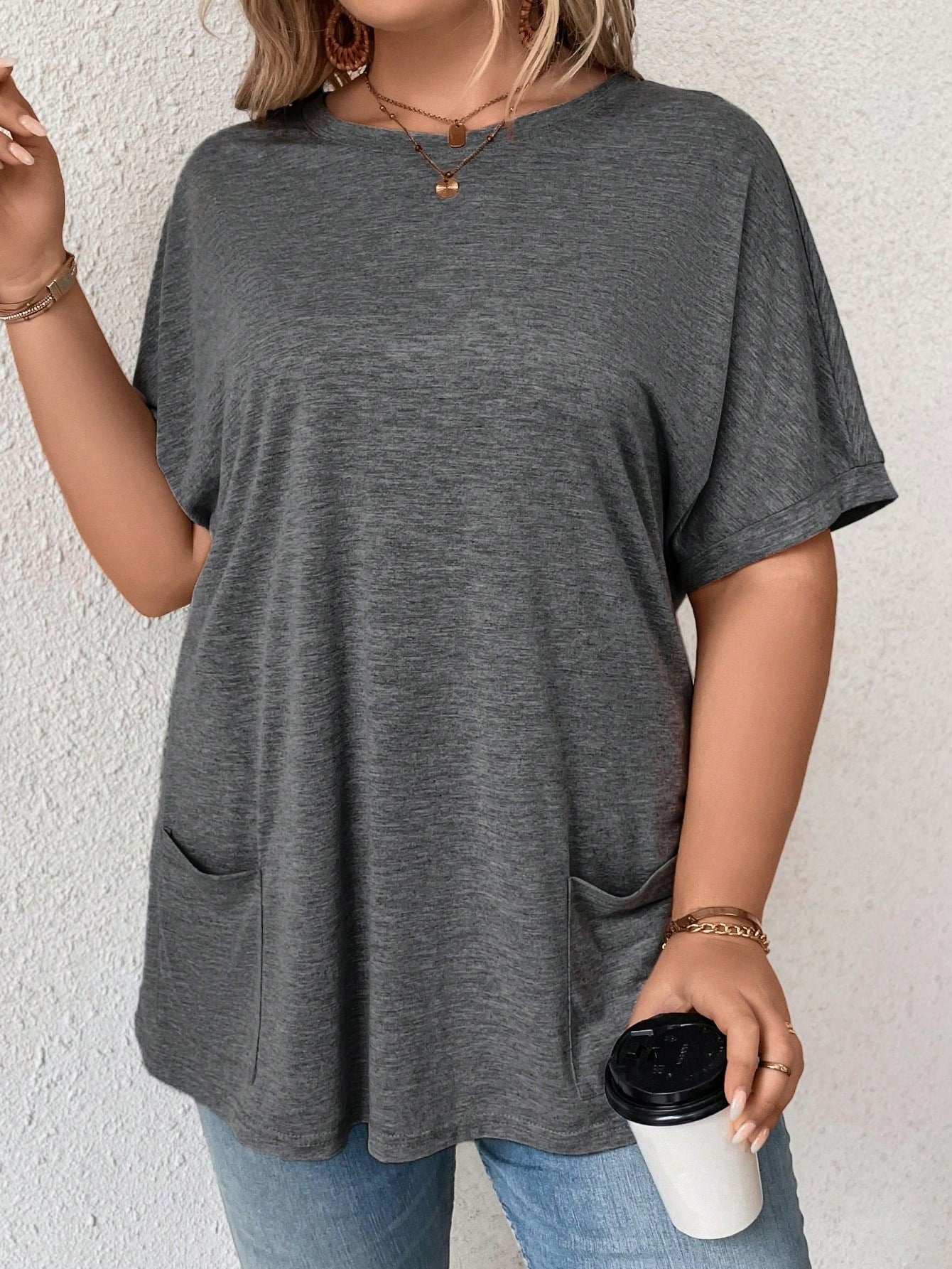 Comfylo Plus Solid Batwing Sleeve Tee