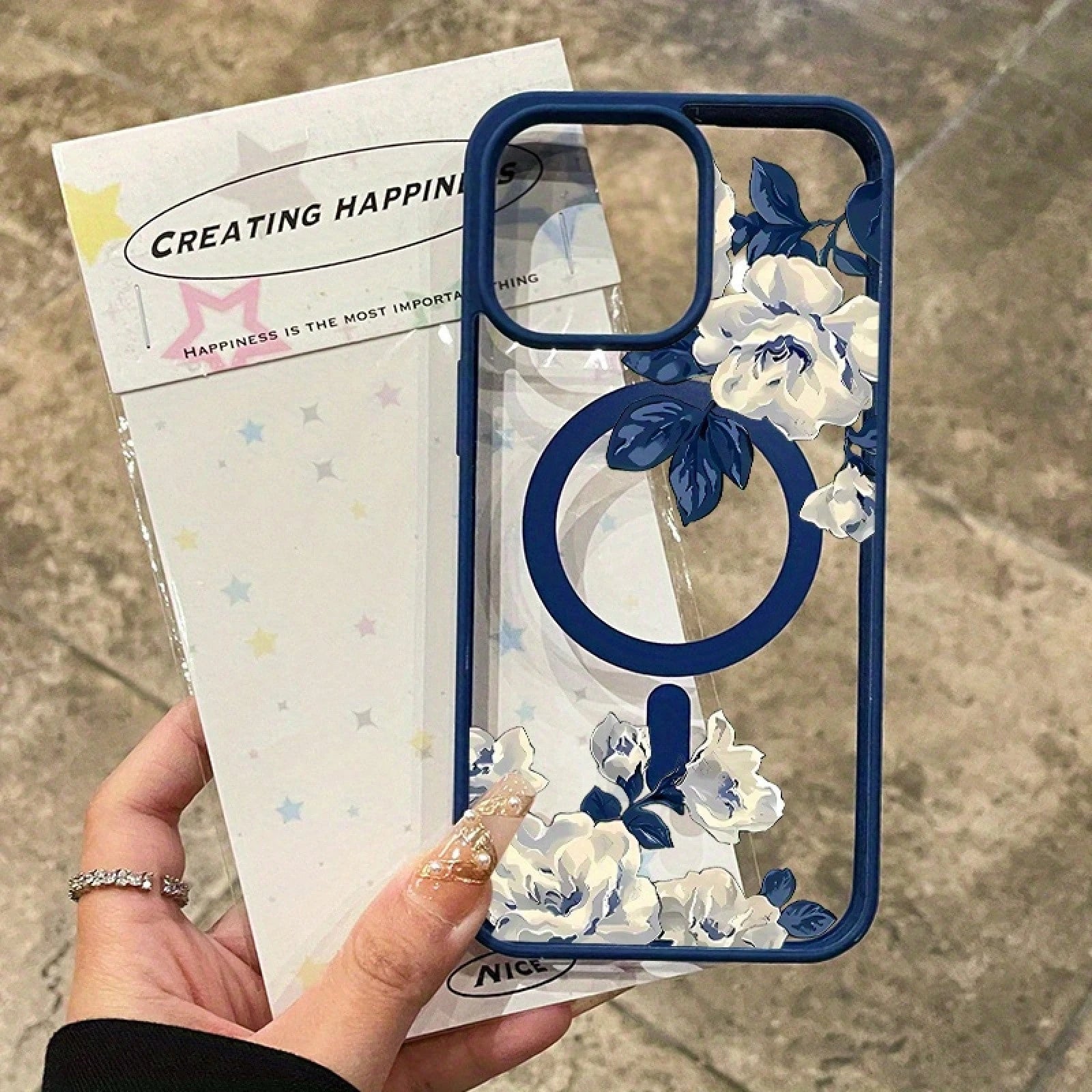 Compatible With IPhone 16 Pro Max 15 Plus 14 13 12 11 XS Max X Night White Rose Pattern Durable Magnetic Grip Shockproof Anti-Scratch PC Protective Cellphone Case Gift