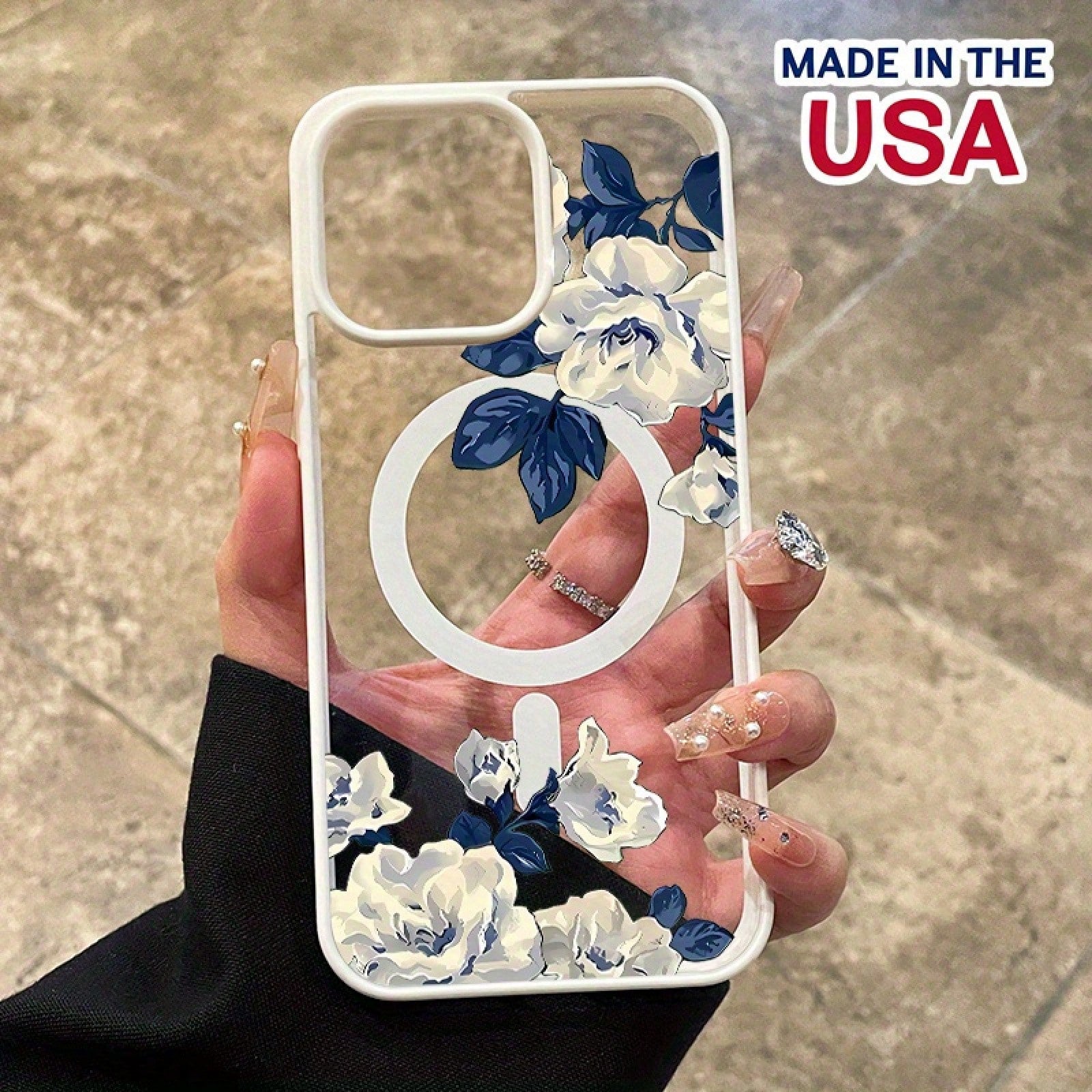 Compatible With IPhone 16 Pro Max 15 Plus 14 13 12 11 XS Max X Night White Rose Pattern Durable Magnetic Grip Shockproof Anti-Scratch PC Protective Cellphone Case Gift