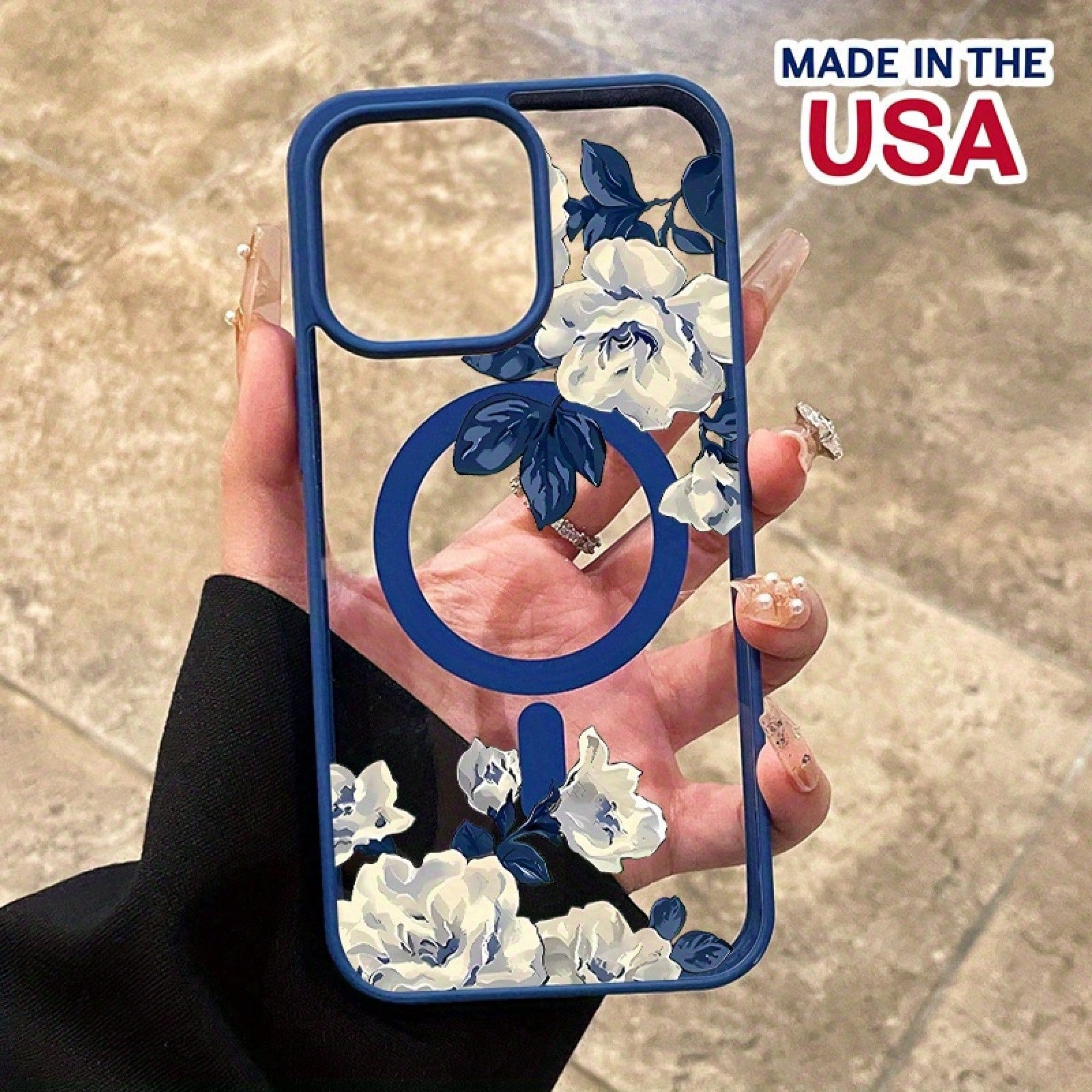 Compatible With IPhone 16 Pro Max 15 Plus 14 13 12 11 XS Max X Night White Rose Pattern Durable Magnetic Grip Shockproof Anti-Scratch PC Protective Cellphone Case Gift