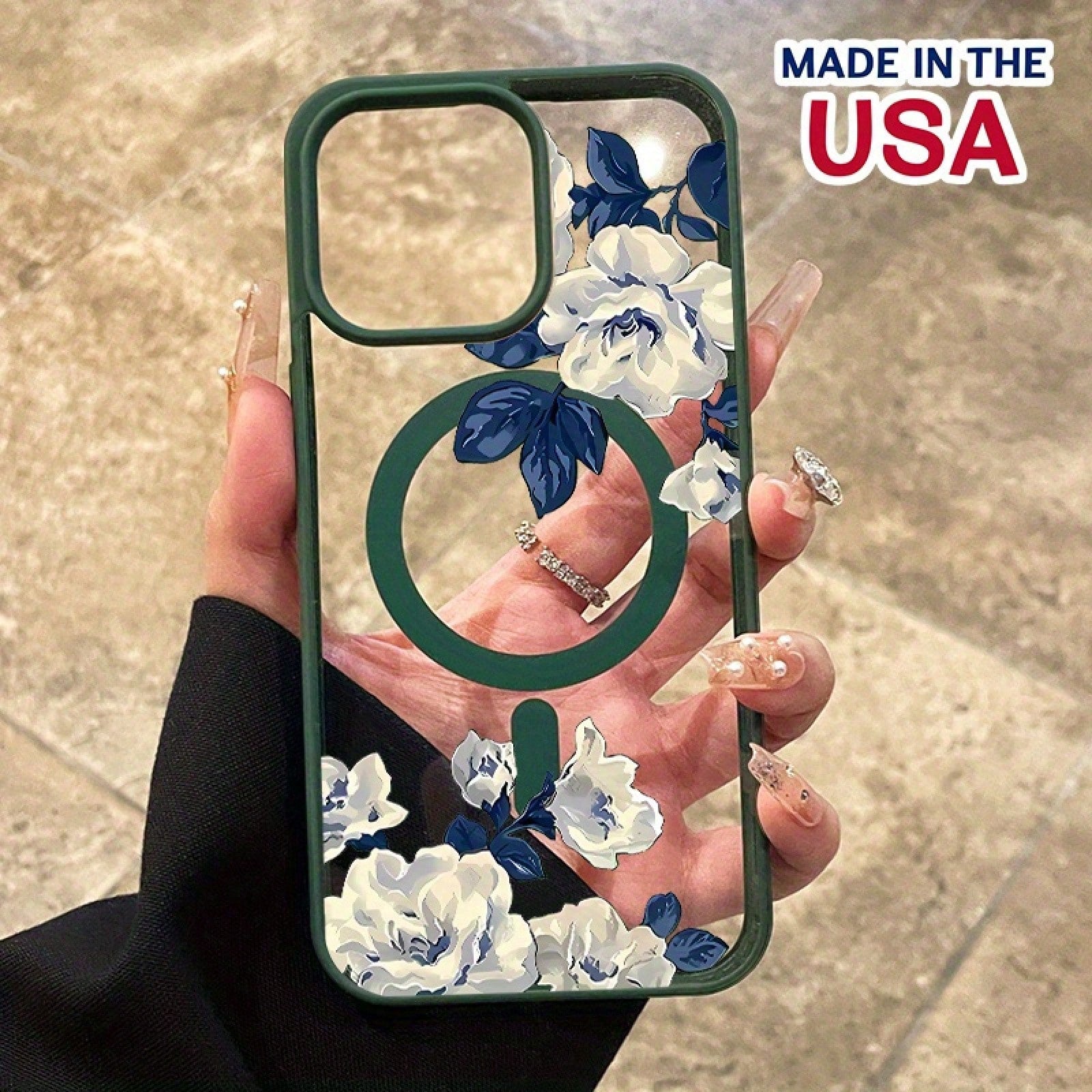 Compatible With IPhone 16 Pro Max 15 Plus 14 13 12 11 XS Max X Night White Rose Pattern Durable Magnetic Grip Shockproof Anti-Scratch PC Protective Cellphone Case Gift