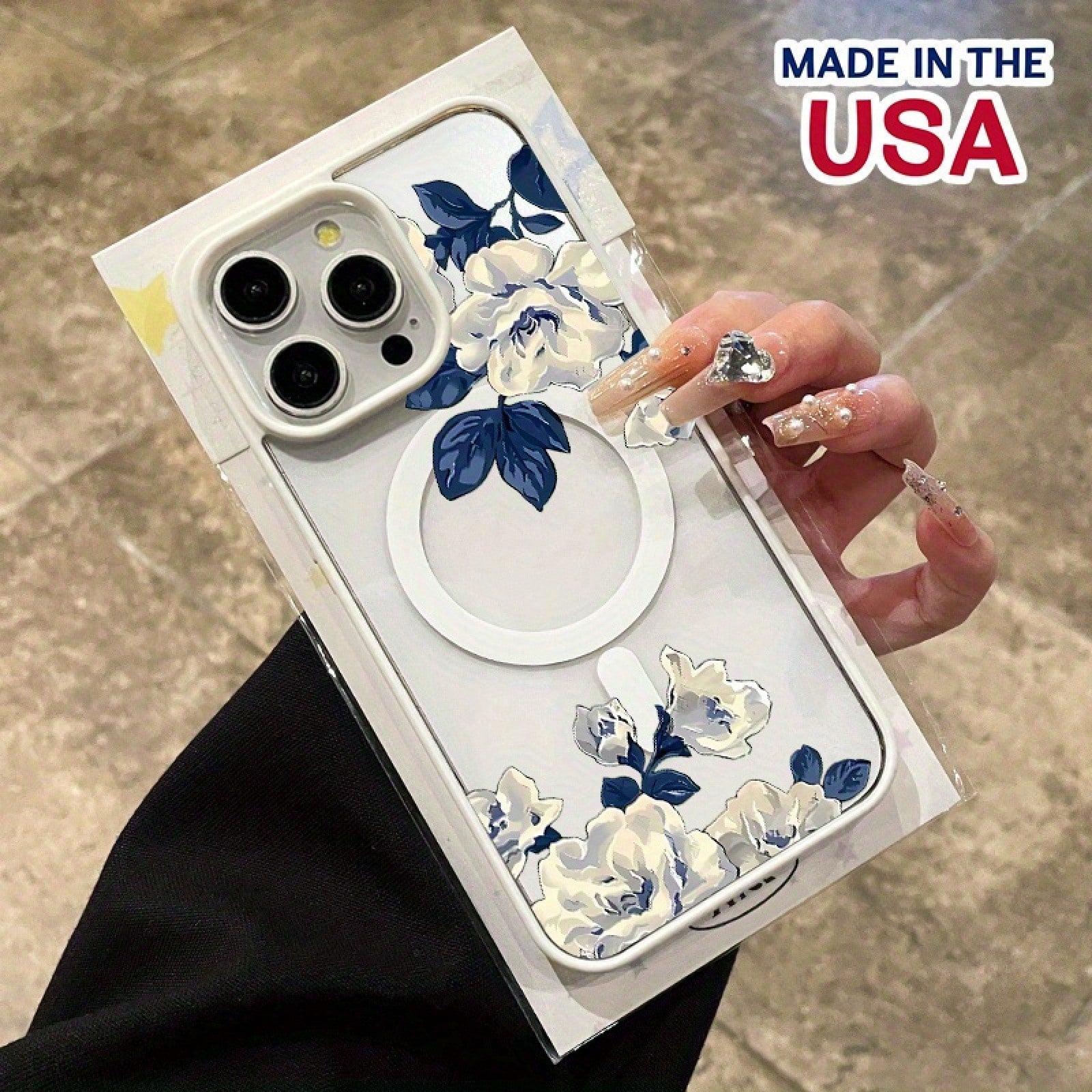 Compatible With IPhone 16 Pro Max 15 Plus 14 13 12 11 XS Max X Night White Rose Pattern Durable Magnetic Grip Shockproof Anti-Scratch PC Protective Cellphone Case Gift