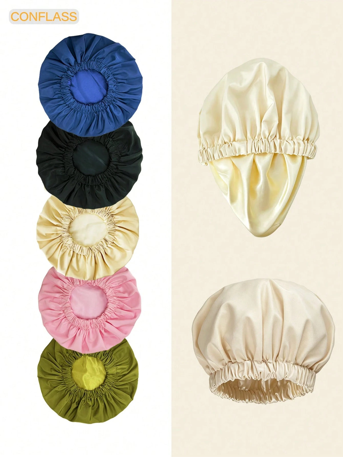 CONFLASS 1pc Satin Waterproof Shower Cap Hair Care Cap Solid Color Bohemian Style Shower Cap For Daily Use In Spring Summer Autumn Winter