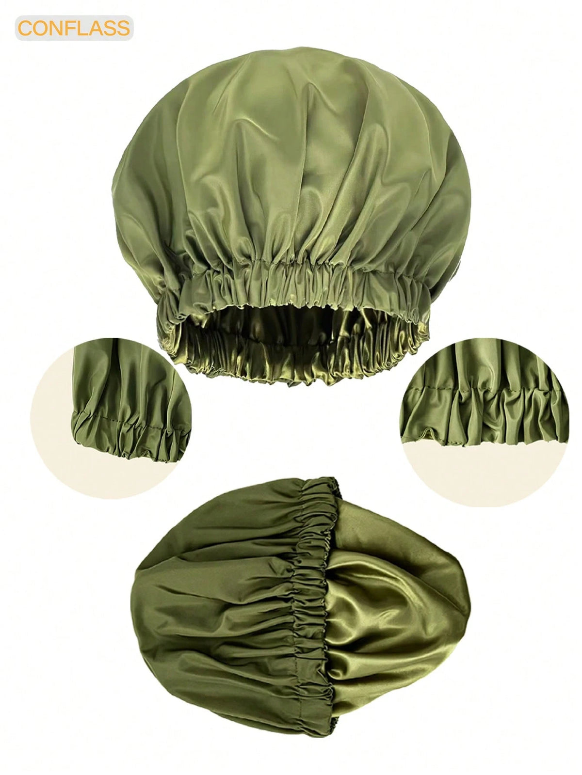CONFLASS 1pc Satin Waterproof Shower Cap Hair Care Cap Solid Color Bohemian Style Shower Cap For Daily Use In Spring Summer Autumn Winter