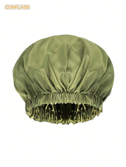 CONFLASS 1pc Satin Waterproof Shower Cap Hair Care Cap Solid Color Bohemian Style Shower Cap For Daily Use In Spring Summer Autumn Winter