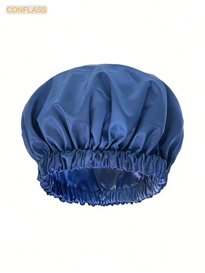CONFLASS 1pc Satin Waterproof Shower Cap Hair Care Cap Solid Color Bohemian Style Shower Cap For Daily Use In Spring Summer Autumn Winter