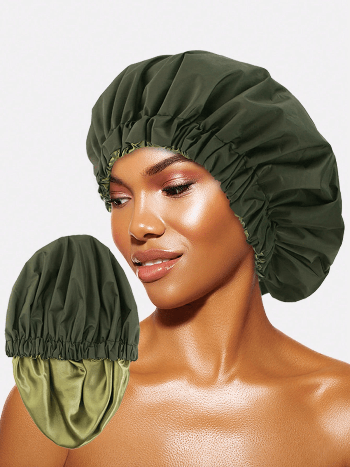 CONFLASS 1pc Satin Waterproof Shower Cap Hair Care Cap Solid Color Bohemian Style Shower Cap For Daily Use In Spring Summer Autumn Winter