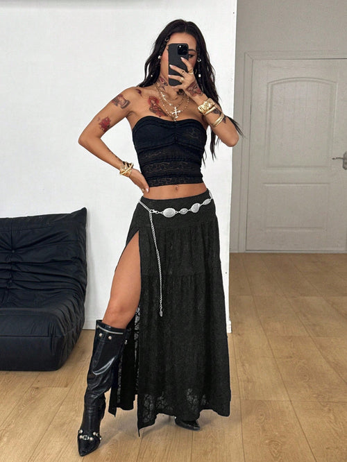 Coolane Women's All-Season Concert Rave Festival Going Out Rave Lace Black Skirt