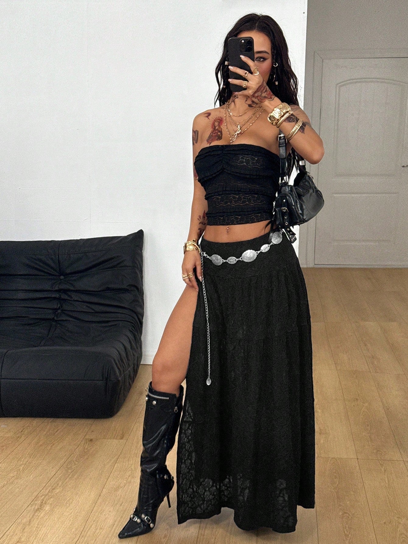 Coolane Women's All-Season Concert Rave Festival Going Out Rave Lace Black Skirt