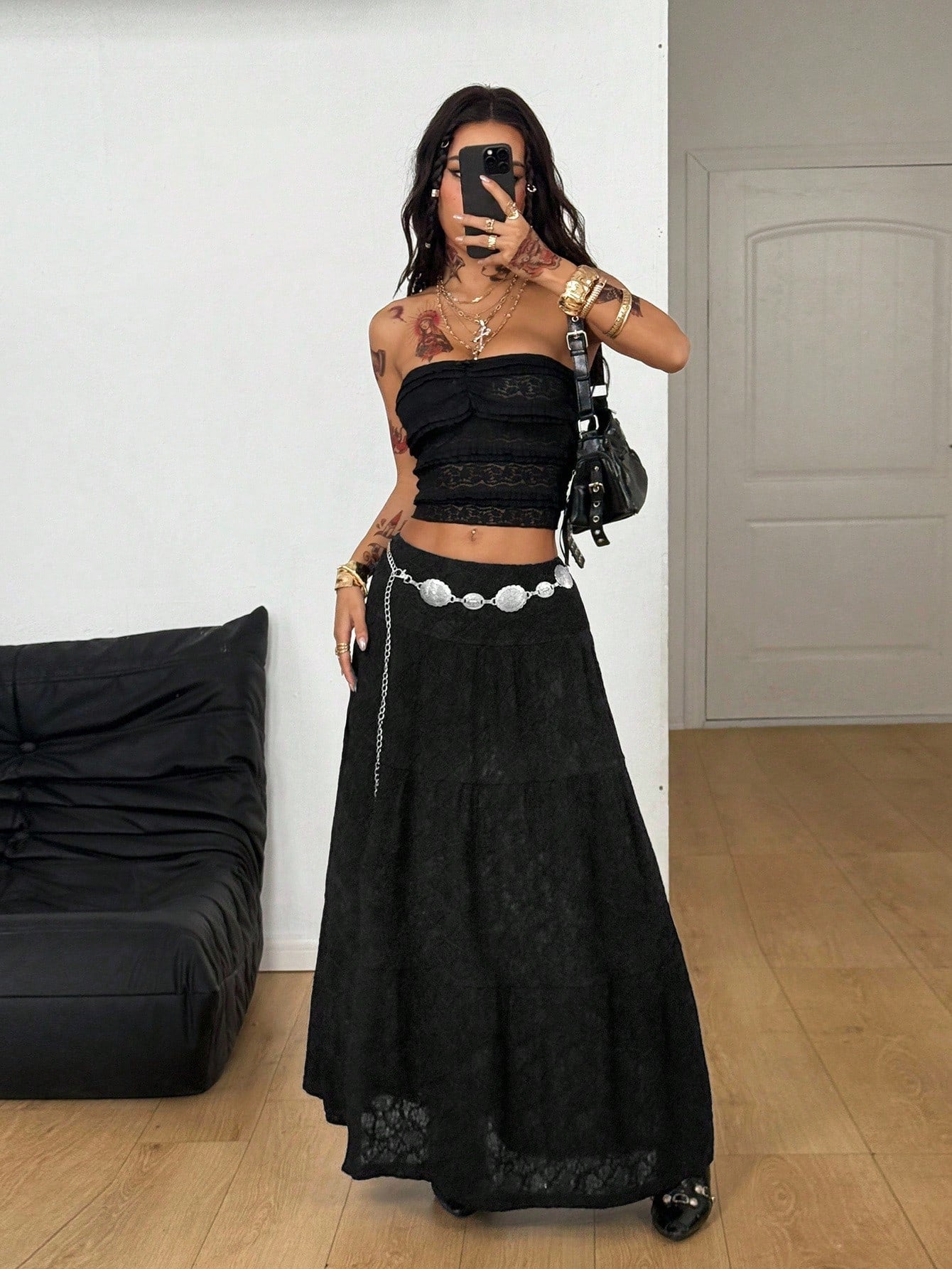 Coolane Women's All-Season Concert Rave Festival Going Out Rave Lace Black Skirt