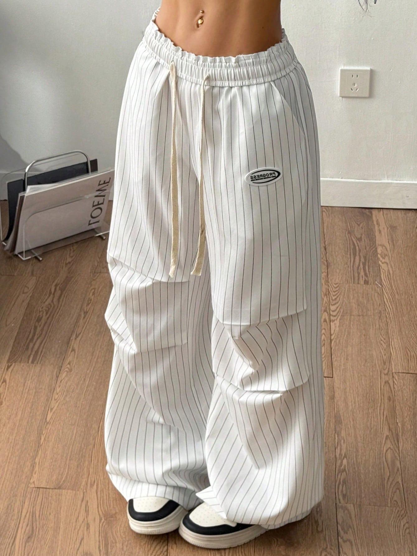 Coolane Women's Autumn Streetwear Y2k 90s Casual Basic White And Black Wide Leg Sweatpants Vacation