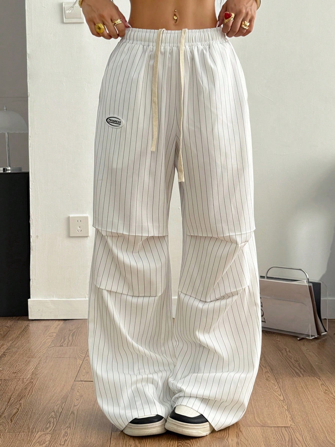 Coolane Women's Autumn Streetwear Y2k 90s Casual Basic White And Black Wide Leg Sweatpants Vacation