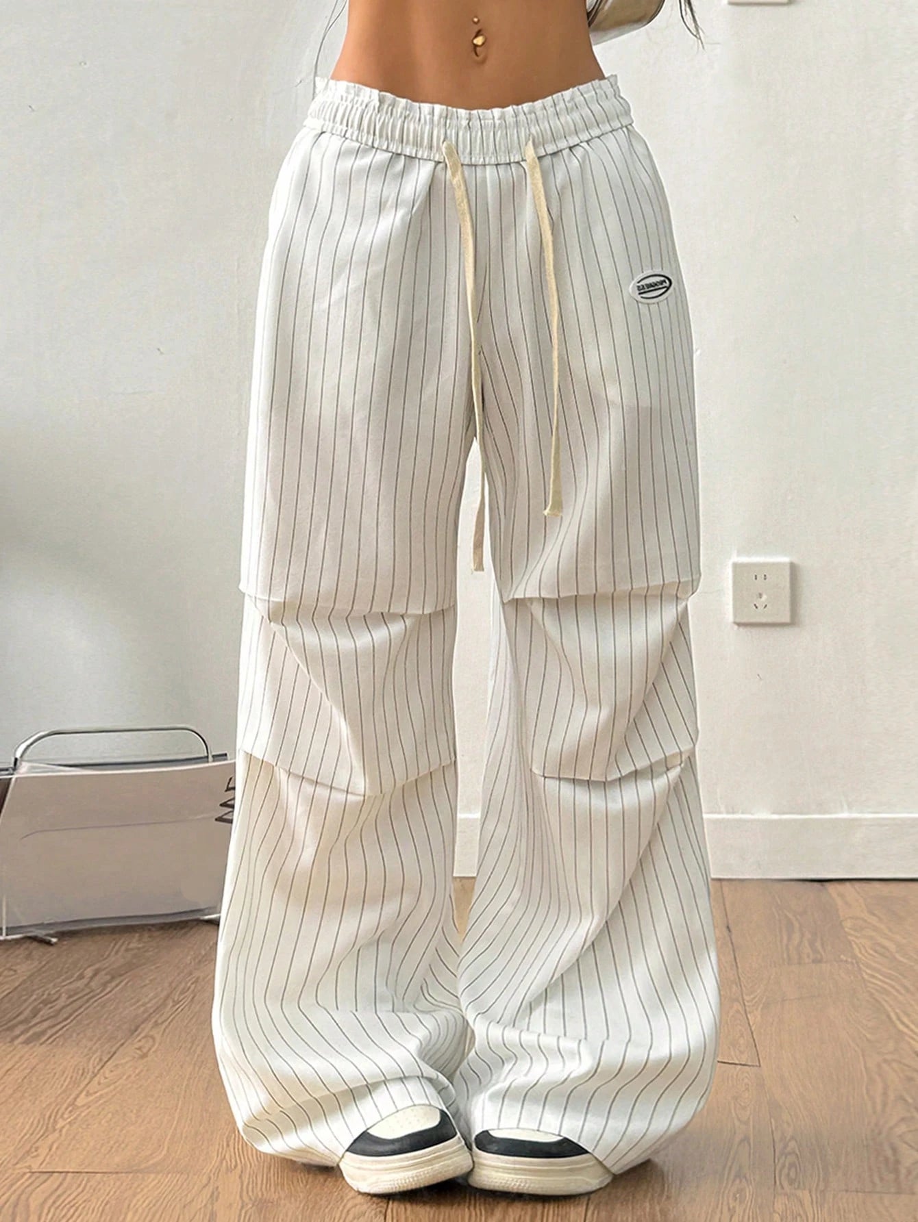 Coolane Women's Autumn Streetwear Y2k 90s Casual Basic White And Black Wide Leg Sweatpants Vacation