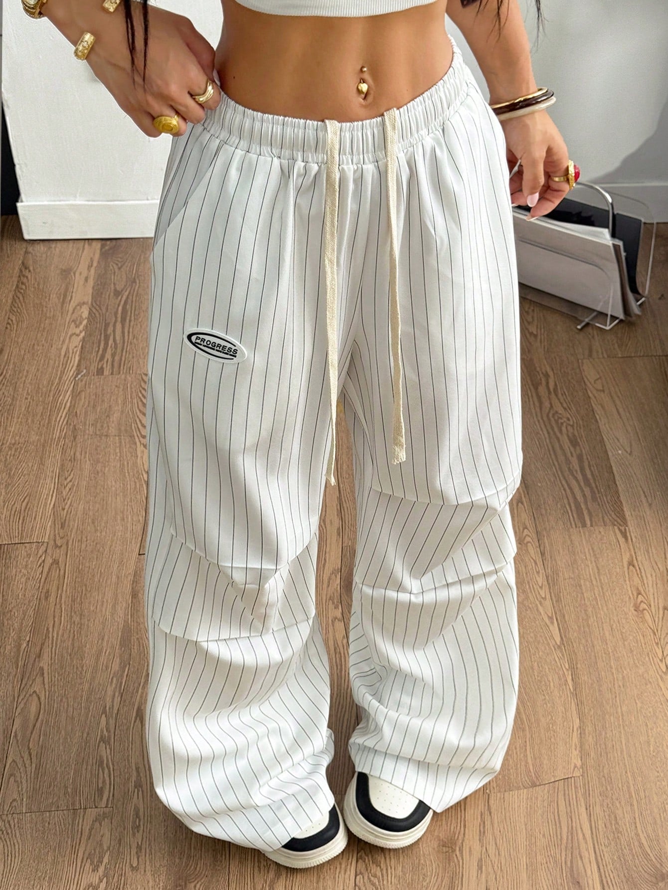 Coolane Women's Autumn Streetwear Y2k 90s Casual Basic White And Black Wide Leg Sweatpants Vacation