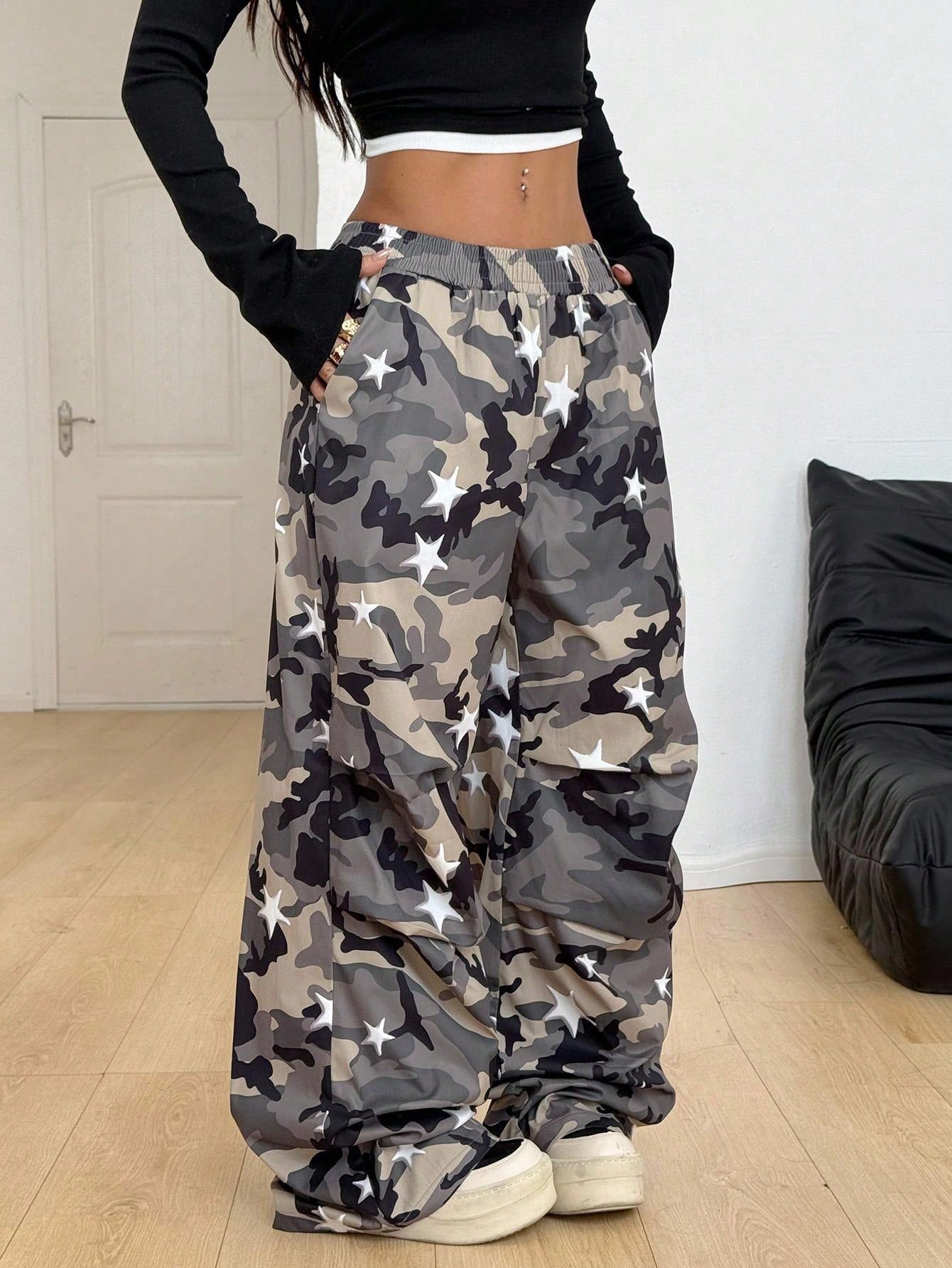 Coolane Women's Autumn Streetwear Y2k 90s Casual Basic White And Black Wide Leg Sweatpants Vacation