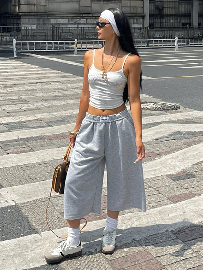 Coolane Women's Summer Streetwear Sporty Going Out Lounge Casual Sportswear Turn-Down Trousers Gray Sweater Shorts For Gym,Run,Sport