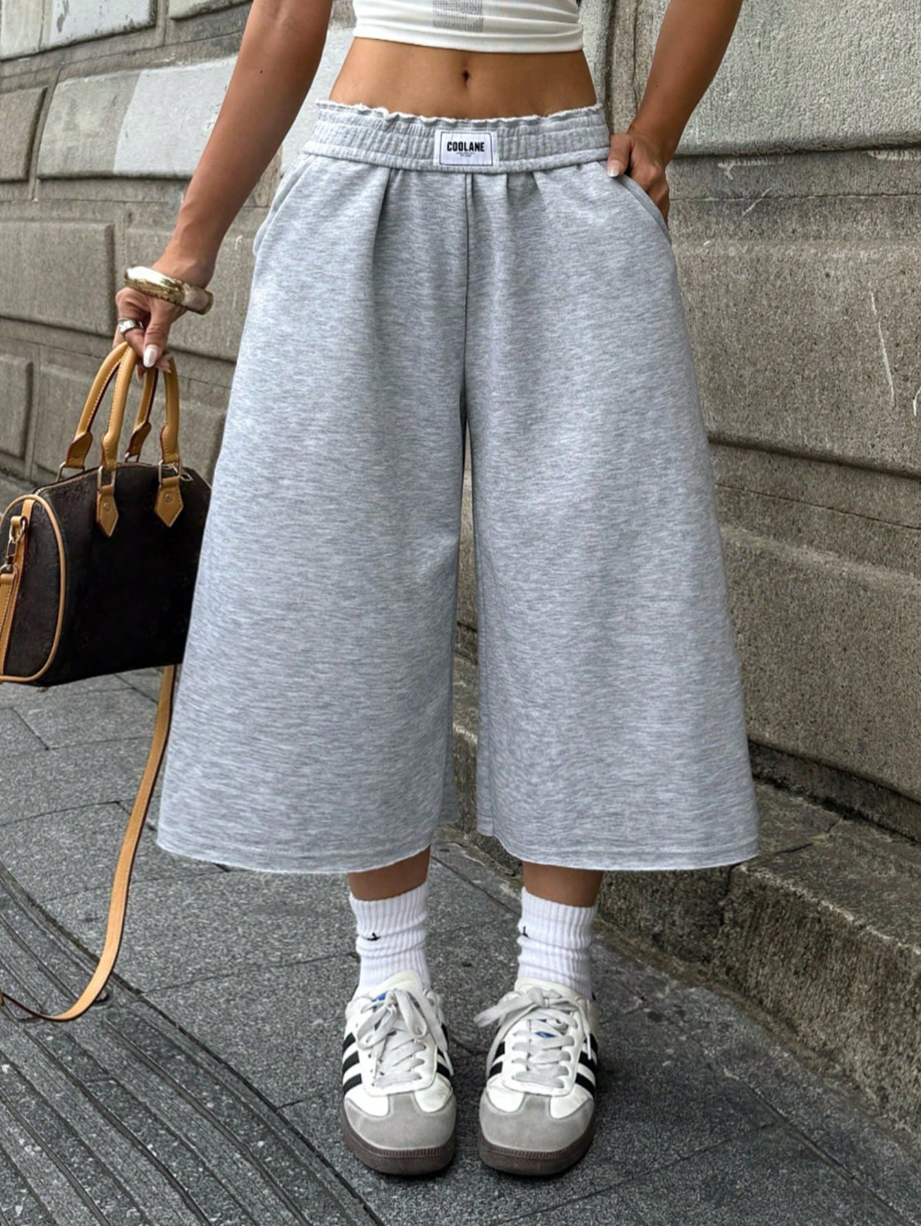 Coolane Women's Summer Streetwear Sporty Going Out Lounge Casual Sportswear Turn-Down Trousers Gray Sweater Shorts For Gym,Run,Sport
