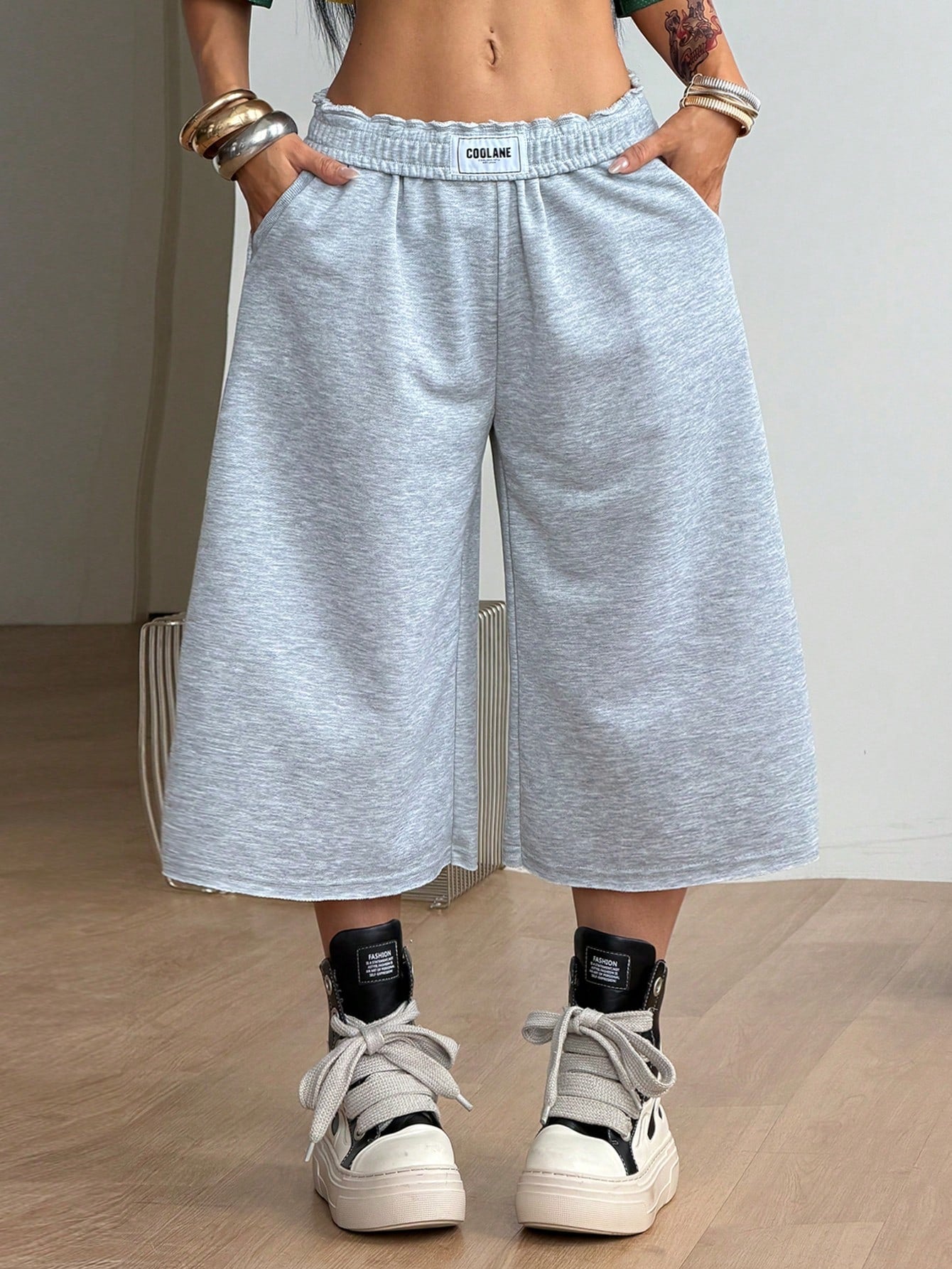 Coolane Women's Summer Streetwear Sporty Going Out Lounge Casual Sportswear Turn-Down Trousers Gray Sweater Shorts For Gym,Run,Sport