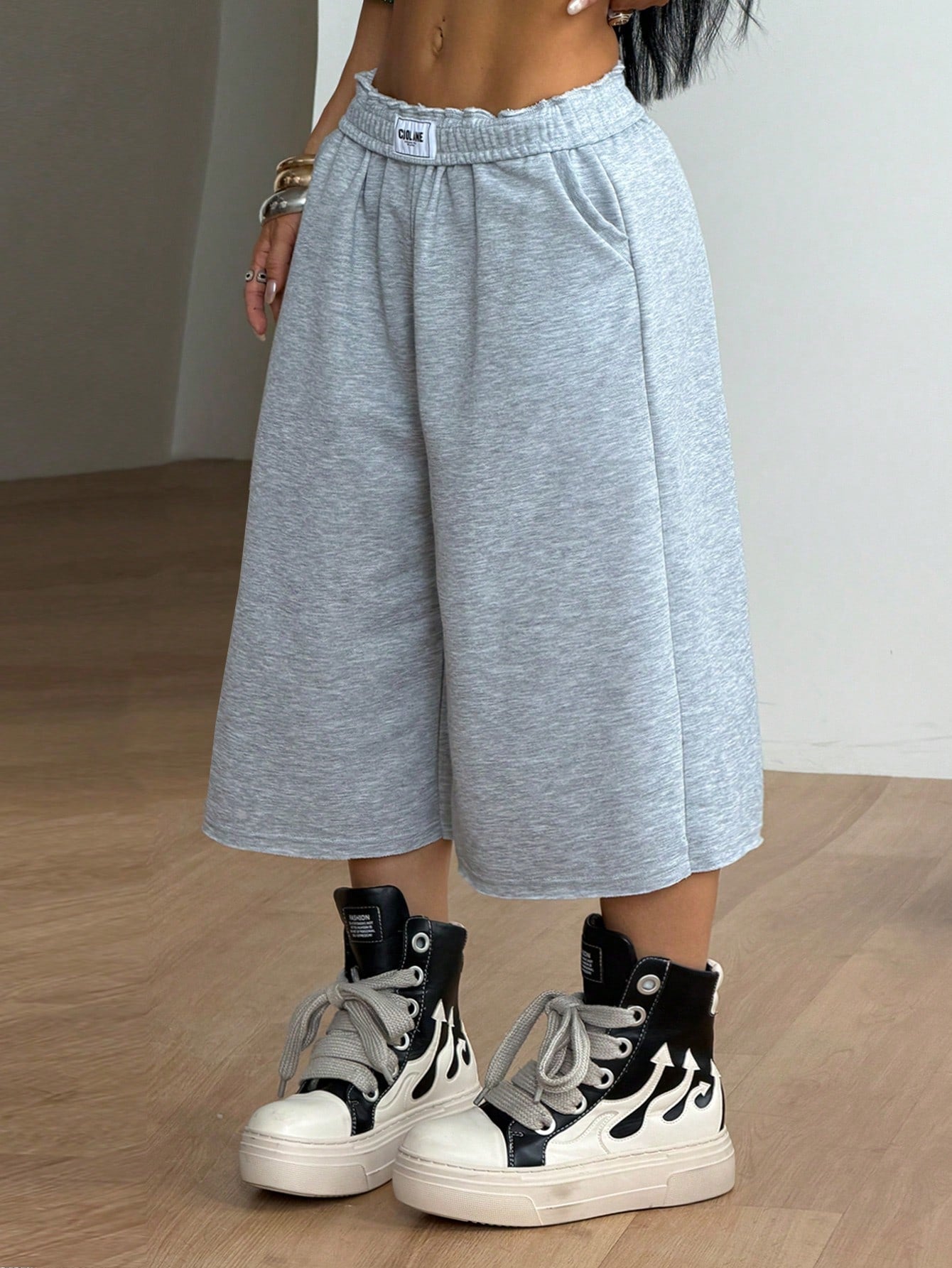 Coolane Women's Summer Streetwear Sporty Going Out Lounge Casual Sportswear Turn-Down Trousers Gray Sweater Shorts For Gym,Run,Sport