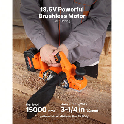 Cordless Handheld Planer, 3-1/4-Inch Cut Width, 15000 RPM Electric Hand Wood Planer With Brushless Motor, Adjustable Cut Depth For Woodworking, Compatible With 18V Battery (Bare Tool Only)