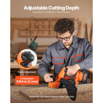 Cordless Handheld Planer, 3-1/4-Inch Cut Width, 15000 RPM Electric Hand Wood Planer With Brushless Motor, Adjustable Cut Depth For Woodworking, Compatible With 18V Battery (Bare Tool Only)