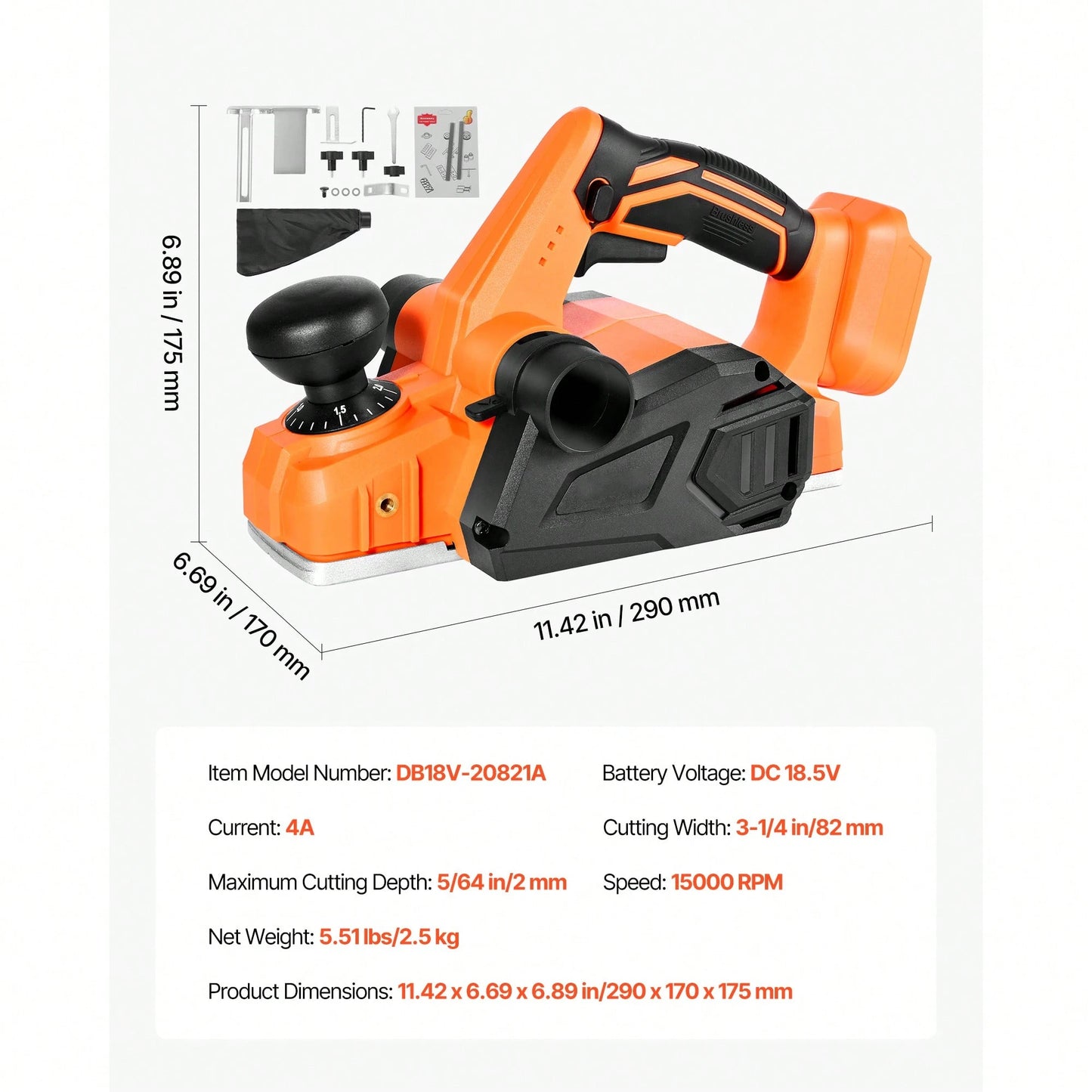 Cordless Handheld Planer, 3-1/4-Inch Cut Width, 15000 RPM Electric Hand Wood Planer With Brushless Motor, Adjustable Cut Depth For Woodworking, Compatible With 18V Battery (Bare Tool Only)