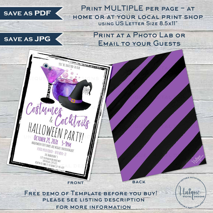 Costumes and Cocktails Invitation, Editable Halloween Block Party Invite, Adult Costume Party, Cocktail Party, diy Digital Printable INSTANT