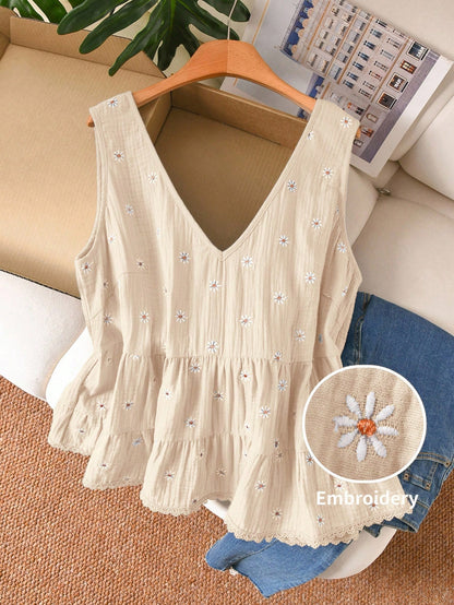 CosyJoli Plus Size Women's Blouse, Casual Boho Women's Clothing Lace Trim Shirt, Outwear Vacation Beige Summer