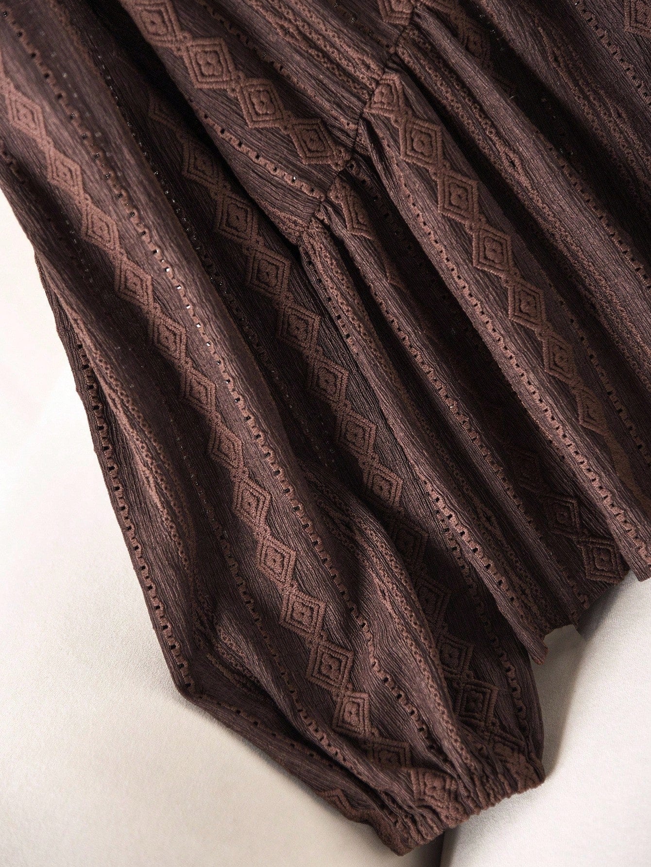 CosyJoli Women's Plus Size V-Neck Long Sleeve Cinched Waist Textured Brown Long Sleeve T-Shirt, Casual & Versatile Everyday Wear Fall